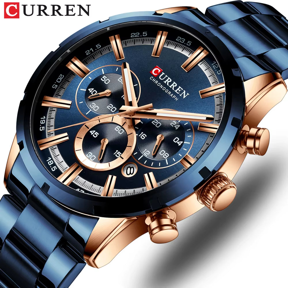 New Fashion Watches with Stainless Steel Top Brand Luxury Sports Chronograph Quartz Watch Men Relogio Masculino