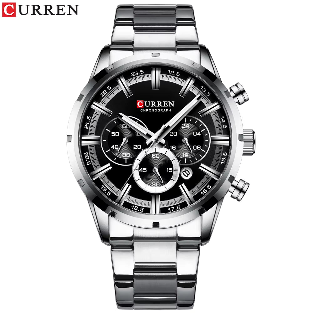 New Fashion Watches with Stainless Steel Top Brand Luxury Sports Chronograph Quartz Watch Men Relogio Masculino