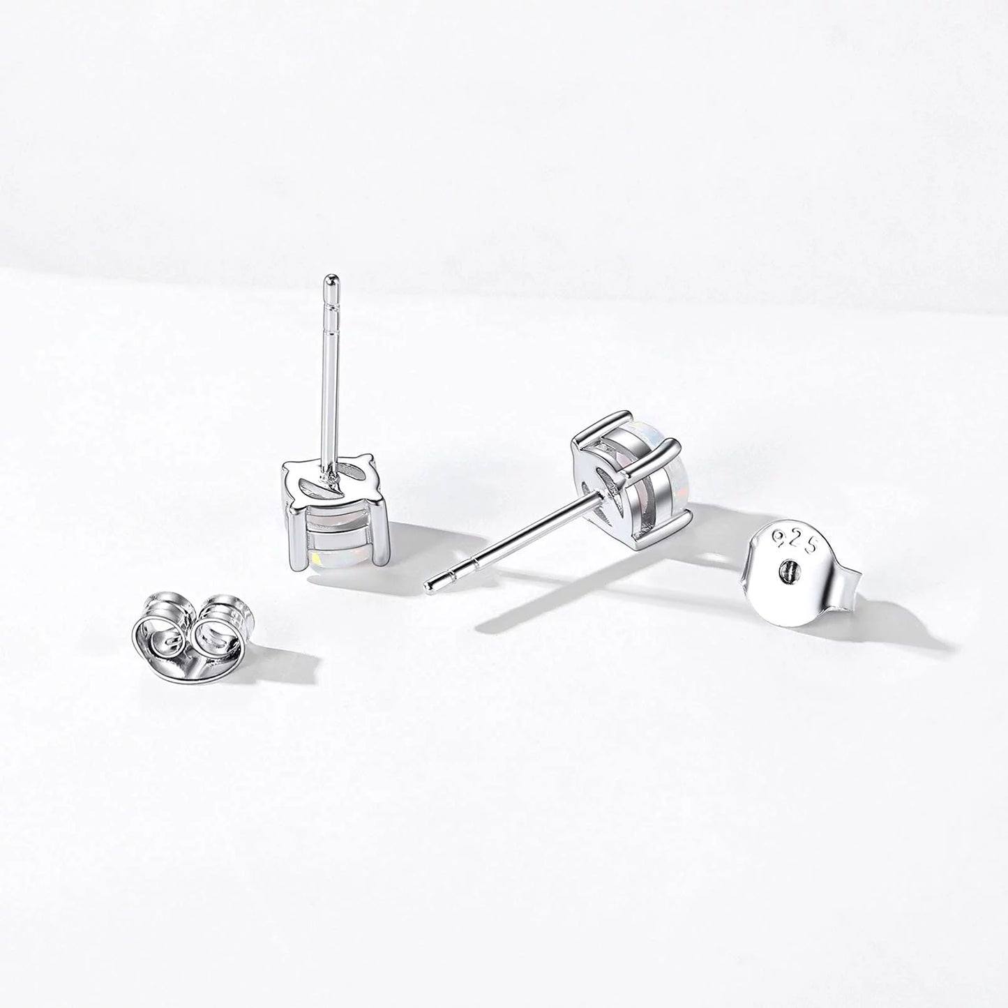 5Mm Created White Opal Stud Earrings Hypoallergenic Sterling Silver round Cut Earrings for Women October Birthstone Jewelry