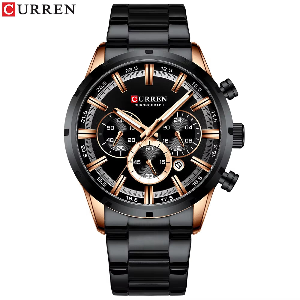 New Fashion Watches with Stainless Steel Top Brand Luxury Sports Chronograph Quartz Watch Men Relogio Masculino