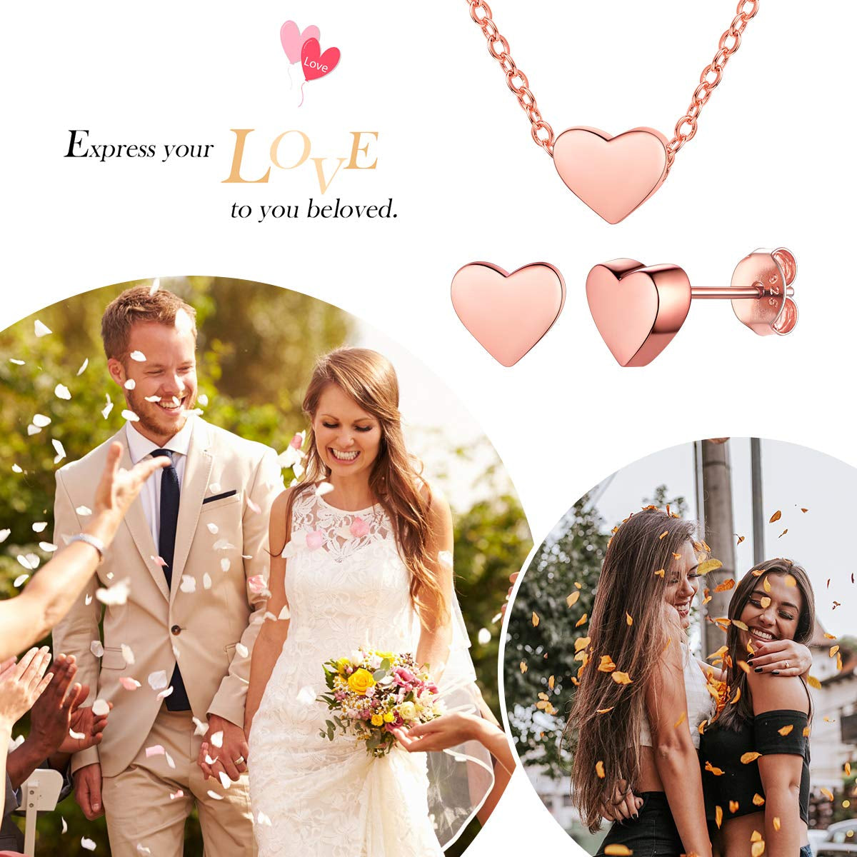 Valentines Birthday Christmas Mother'S Day Gift for Women Heart Necklace and Earrings Set | 925 Sterling Silver Jewelry Set with Pendant and Stud Gift