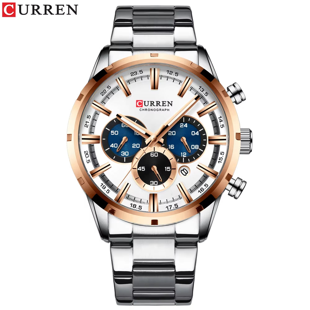 New Fashion Watches with Stainless Steel Top Brand Luxury Sports Chronograph Quartz Watch Men Relogio Masculino