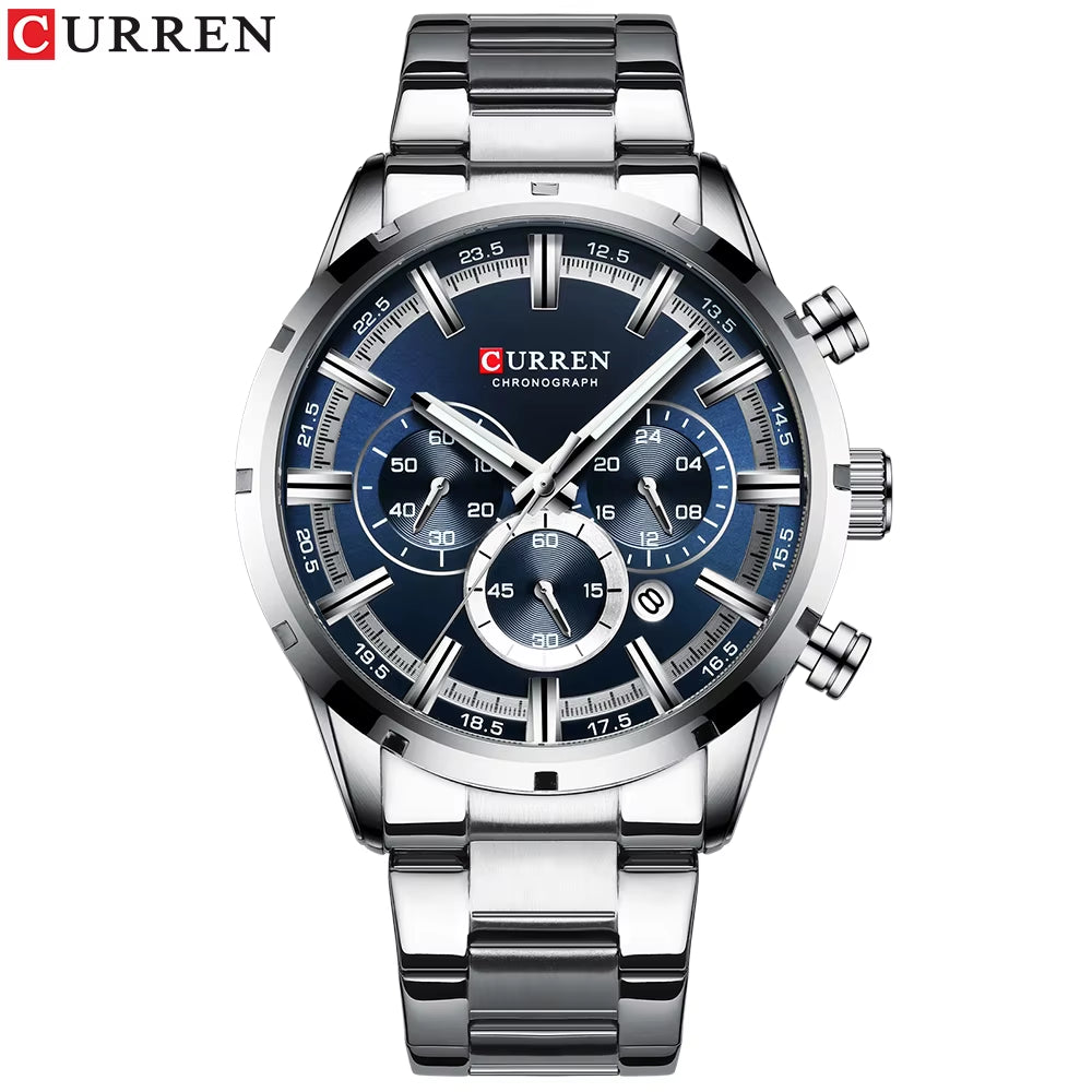 New Fashion Watches with Stainless Steel Top Brand Luxury Sports Chronograph Quartz Watch Men Relogio Masculino