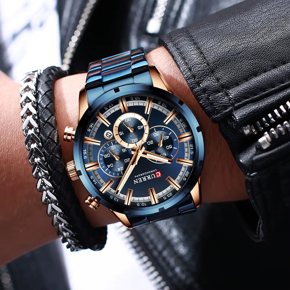New Fashion Watches with Stainless Steel Top Brand Luxury Sports Chronograph Quartz Watch Men Relogio Masculino