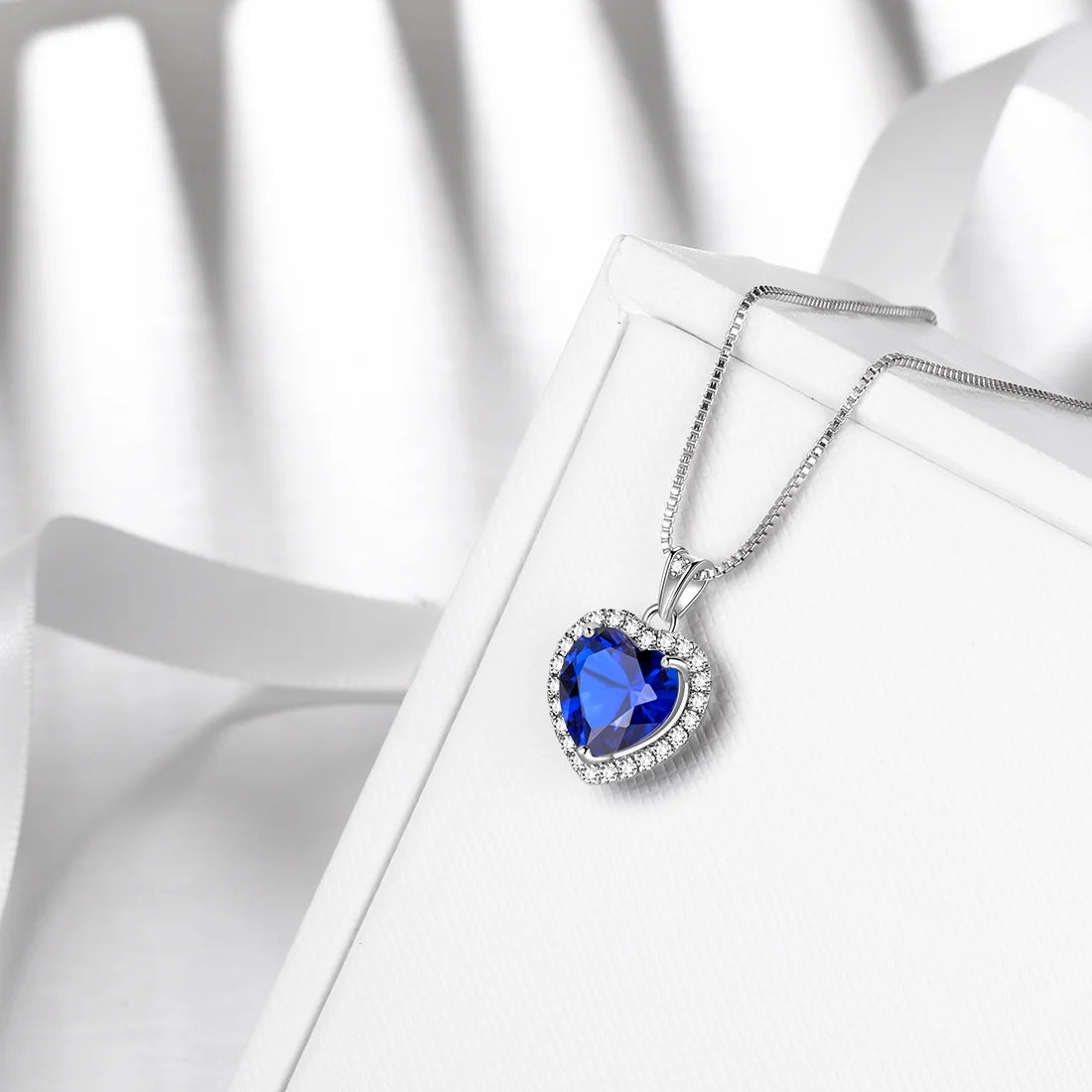 September Birthstone Necklace Women Blue Heart Necklace Sapphire Crystal CZ 925 Sterling Silver Pendant Jewelry Birthday Mother'S Day Gifts