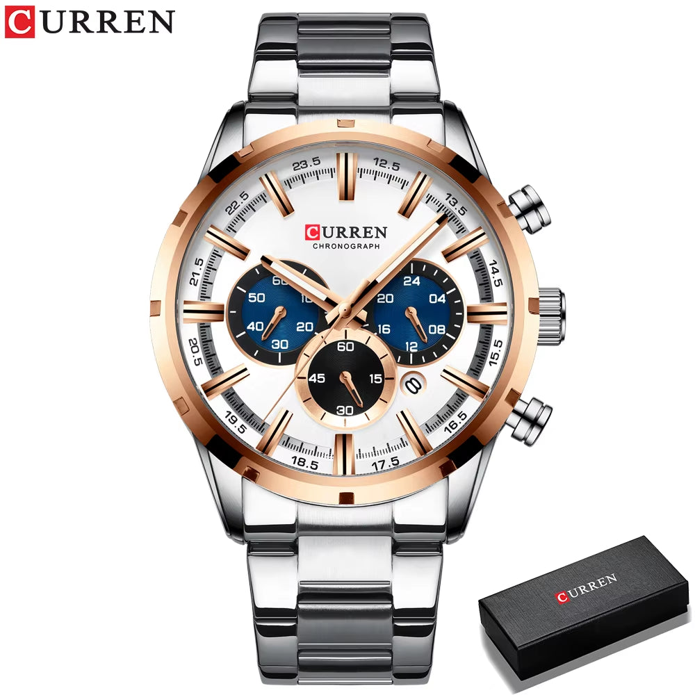 New Fashion Watches with Stainless Steel Top Brand Luxury Sports Chronograph Quartz Watch Men Relogio Masculino