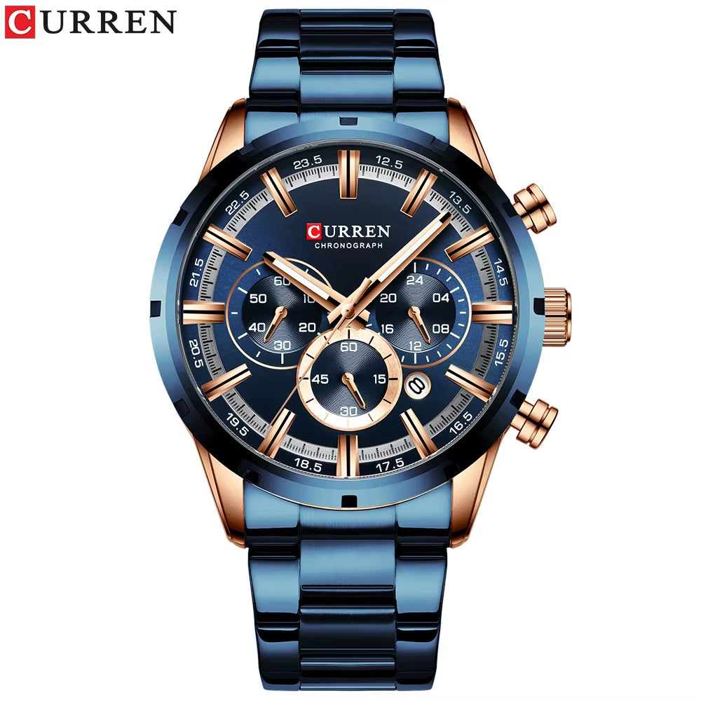 New Fashion Watches with Stainless Steel Top Brand Luxury Sports Chronograph Quartz Watch Men Relogio Masculino