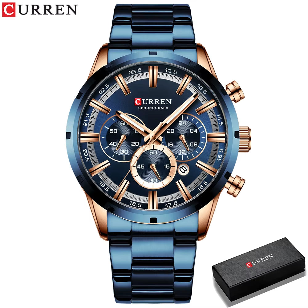 New Fashion Watches with Stainless Steel Top Brand Luxury Sports Chronograph Quartz Watch Men Relogio Masculino