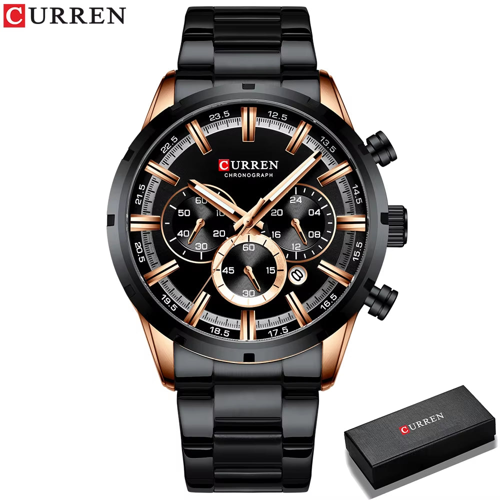 New Fashion Watches with Stainless Steel Top Brand Luxury Sports Chronograph Quartz Watch Men Relogio Masculino