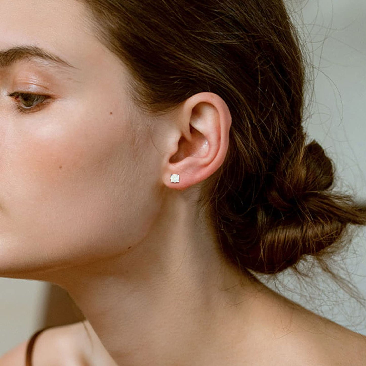 5Mm Created White Opal Stud Earrings Hypoallergenic Sterling Silver round Cut Earrings for Women October Birthstone Jewelry